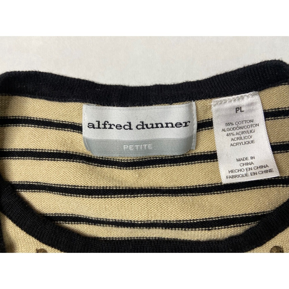 Alfred Dunner Petite Cardigan‎ Sweater Top Tan Black Striped Beaded Size PL - Picture 3 of 9